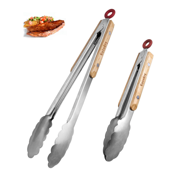 Extodry Grillzange 33Cm Edelstahl Poliert HitzebestäNdig Holzgriff Grill ZubehöR-image