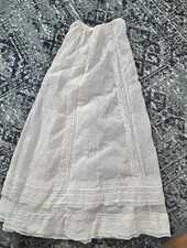 ANTIQUE FRENCH LONG EDWARDIAN WHITE COTTON PETTICOAT SKIRT 22" WAIST 41"L