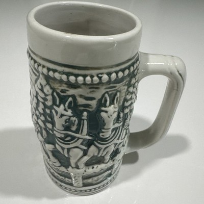 Vintage Jamestown China Ceramic Beer Stein Clydesdale Horses Ivory Green 16 Oz