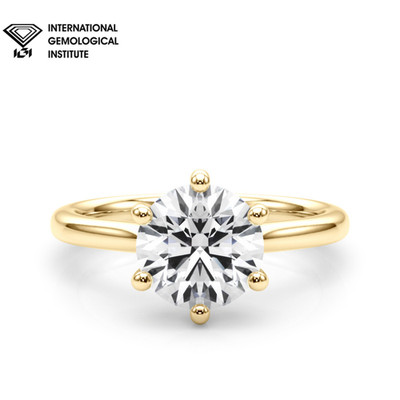 Runder im Labor gezüchteter Diamant-Solitärring Gelbgold UK punziert IGI D/VS1 1 KT