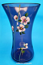 FENTON Purple Amethyst 8" Glass Vase, Hand Painted S. Jackson Floral Modern