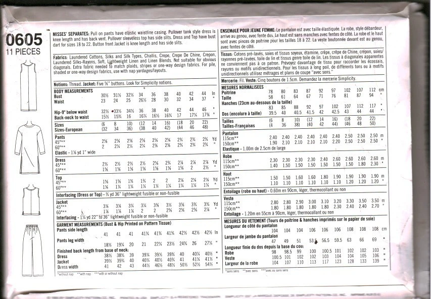 0605 UNCUT Simplicity SEWING Pattern Misses Top Pants Dress Jacket 12 - 16 OOP - Image 2 of 2