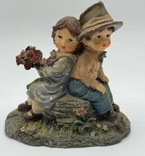 Ceramic K’s Collection Boy & Girl Setting On A Rock Figurine #C47