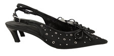 M&S Women's Slingback Heels Size 6 Black Studded Eyelet Kitten Pointed Toes New