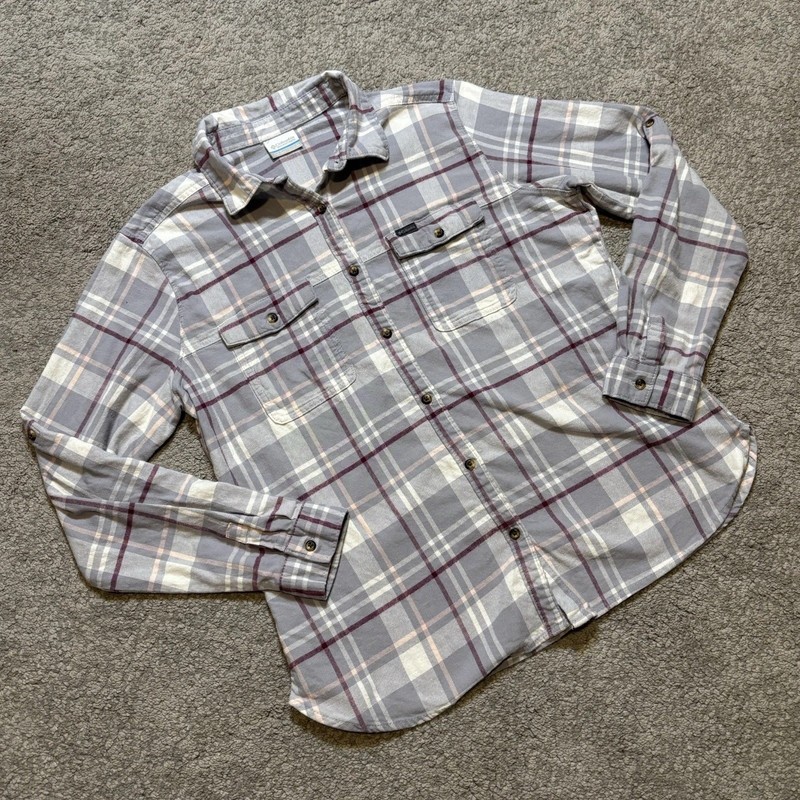 Columbia Sportswear Women’s XL Gray/Purple Flannel Long Sleeve Button Up Shirt