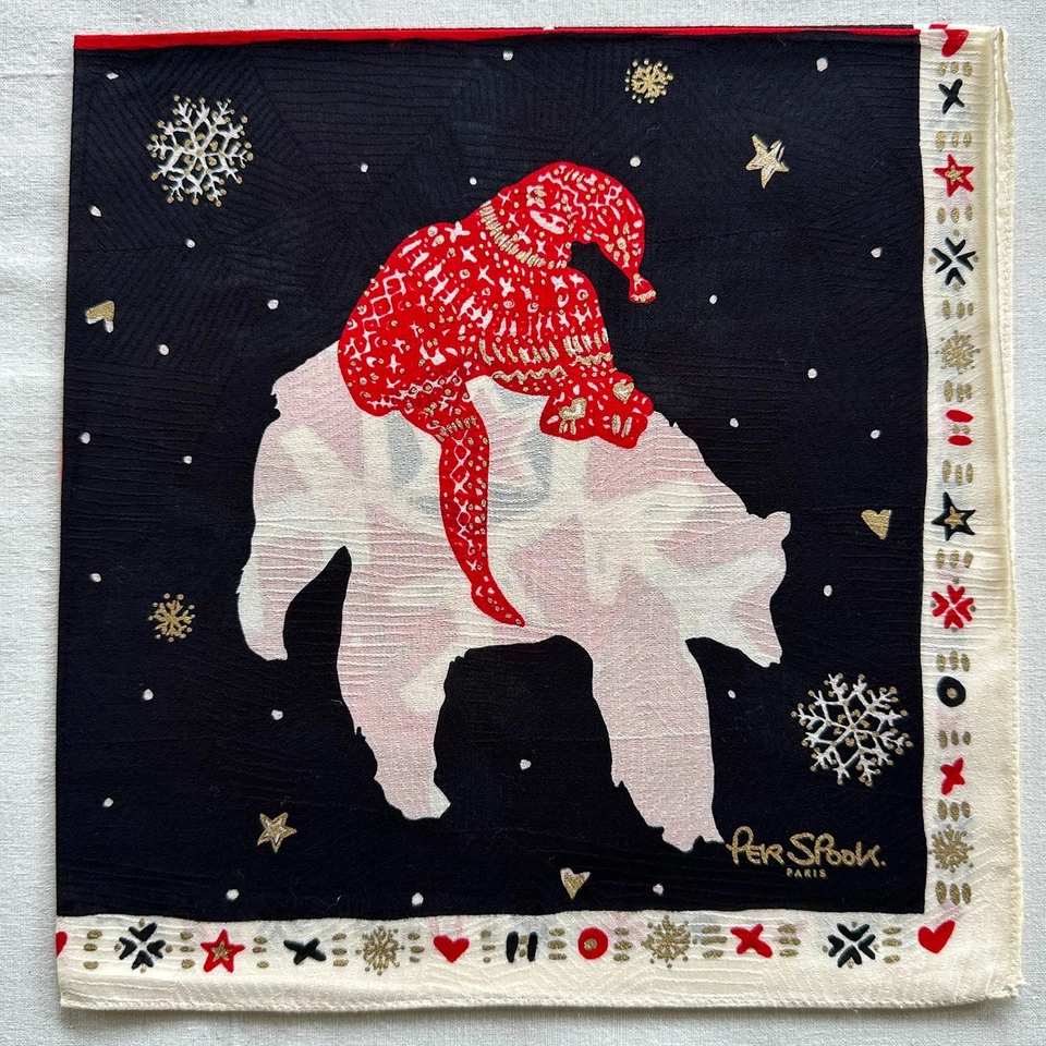 De Colección Pañuelo Rojo Negro Tela Tejido Copo de Nieve ~ Bolsa de Regalo ~ Bufanda Oso Blanco 20" Foto 2 de 3