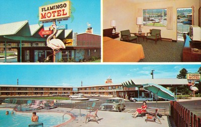 Flamingo Motel & Restaurant Postcard c1960 Portland, Oregon E Sandy Blvd N