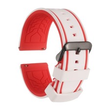 Silicone Watch Bands 26mm Soft Watch Bands with Black Buckle, White Red