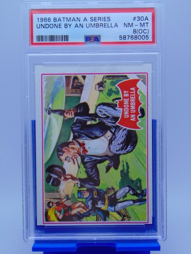 1966 Topps Batman Red Bat #30A Undone by an Umbrella — PSA 8 (OC)