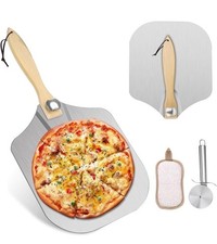 Pizza Peel 14“ x 12”, Aluminum Pizza Paddle with Foldable Wooden Handle for Easy