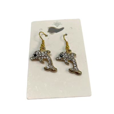 Unbranded Gold Rhinestone Dolphin Dangle Earrings