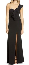 Lulus Womens Kiss Me Again One-Shoulder Ruffle Gown XS Black - NWT $110
