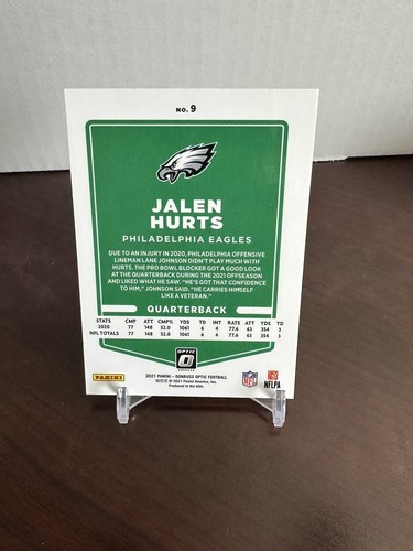 2021 Donruss Optic Football Base #9 Jalen Hurts - Philadelphia Eagles - Picture 2 of 2