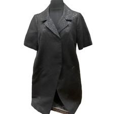 M SIMPLY VERA WANG women black cotton blend blazer coat Sz M short sleeve tunic