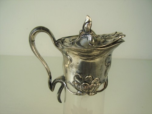 Antike schöne Jugendstil Karaffe w. WMF Glas Metall um 1900 - Bild 2 von 6