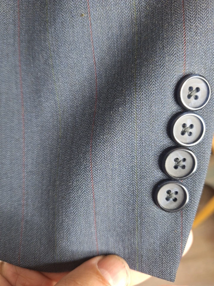 Stafford 2 Piece Suit Mens 42R 36X30 Gray Red Stripe Double Breasted Vintage - Image 4 of 4