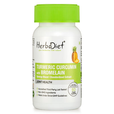 Turmeric Curcumin Bromelain Capsules for Joint Health Support, 60 Ct