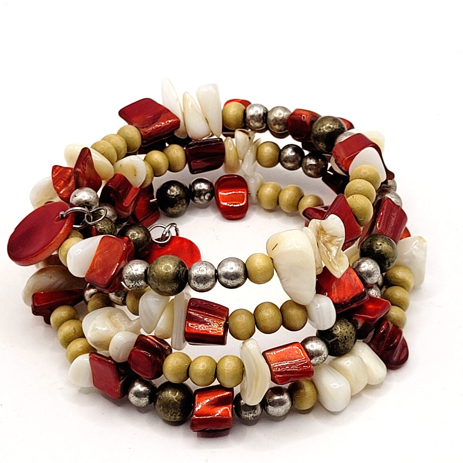 Chunky Wrap Memory Wire Glass Shell Colorful Boho… - image 9