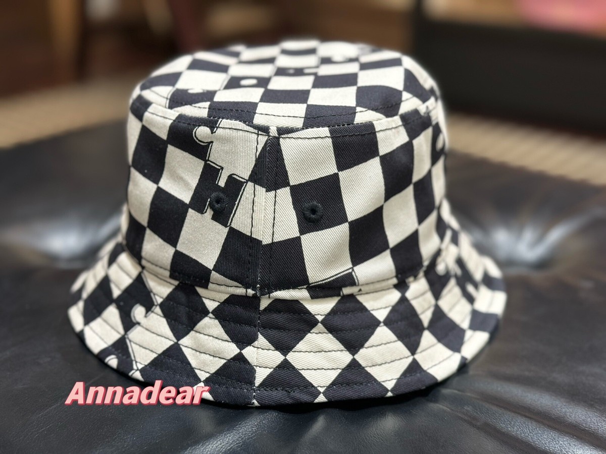 NWT Coach Checkerboard Print Bucket Hat Size: M/L Black CS586 | eBay