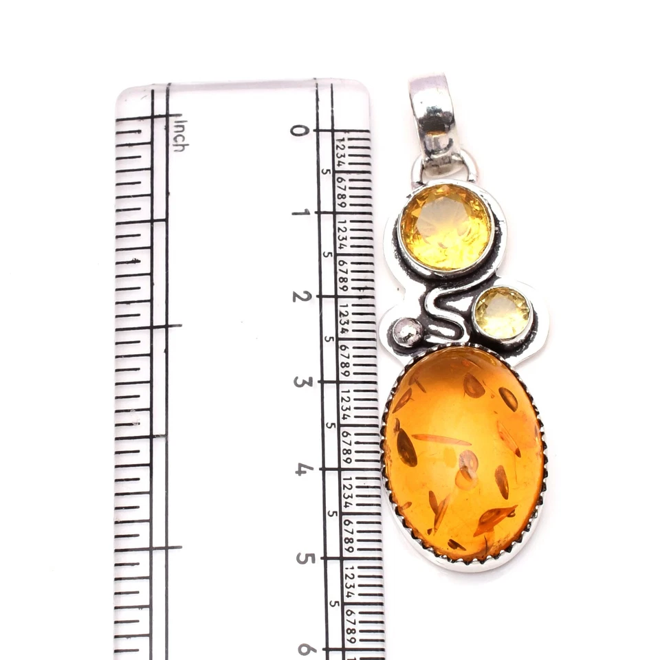 Ciondolo ambra baltica pietra preziosa argento sterling 925 ciondolo gioiello... - Immagine 4 di 4