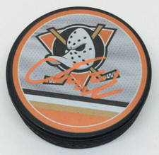 ISAC LUNDESTROM SIGNED ANAHEIM DUCKS HOCKEY PUCK W/ CASE COA