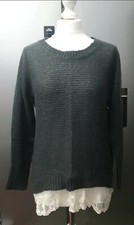 Navy Topshop Womens Grey Jumper Knit Lace Trim See Through Back One Size Top