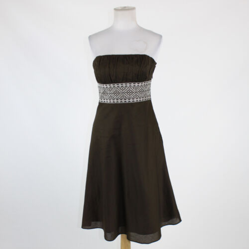Dark brown 100% cotton ANN TAYLOR LOFT strapless white embroidered trim dress 2