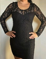 Material Girl Womens Black Long Sleeve Back Cutout Short Bodycon Dress Size  M