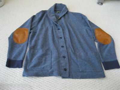 Orvis Cotton Blend Leather Trim Button Cardigan Sweater Heather