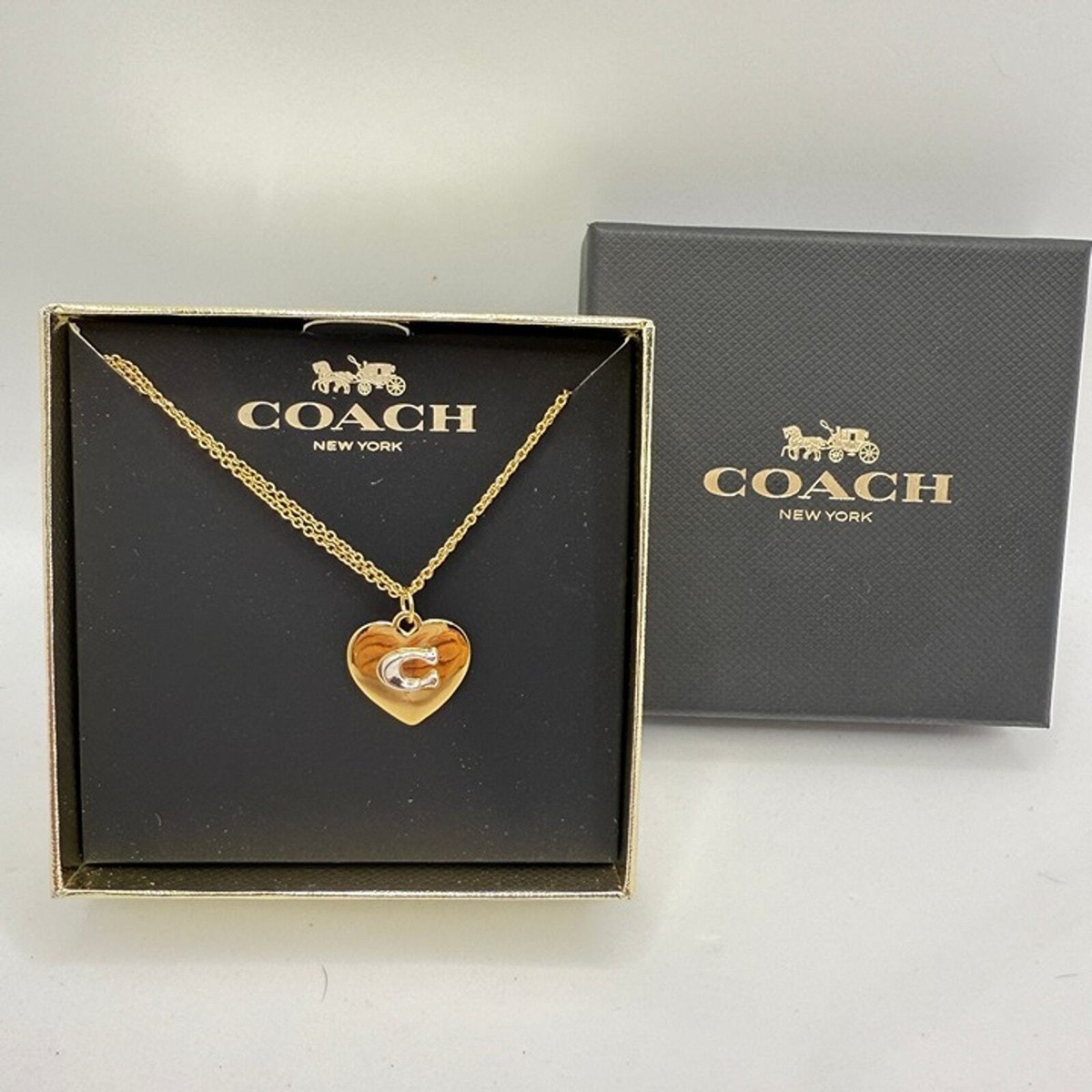 Coach HEART PENDANT NECKLACE 6063 GD/SILVER | eBay