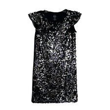 Wonder Nation Black Sequin Mini Crew Neck Mini with Jersey Back & Short Sleeves