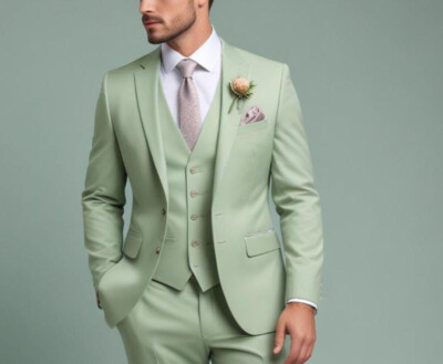 Men's Sage Green Piece Suit Slim Fit One Button Formal Wedding Groom Suit  UK