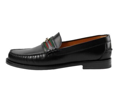 GUCCI 920$ Men\'s Loafers Interlocking GG 644724 Black Leather Shoes Size 12.5 US GUCCI 920$ Men main image 2