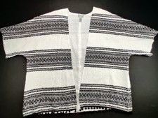 Catherines Wmn's 1x (18-20w) White /black Short Sleeve Kimono/shrug