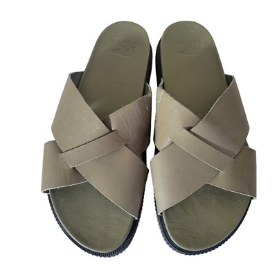 Sorel Roaming Criss Cross Slides Sandals Women's Size Olive Green  Leather