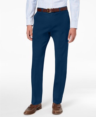$240 Tommy Hilfiger Mens Blue Fit Flat Front Stretch Trousers Pants 32 W 34 L
