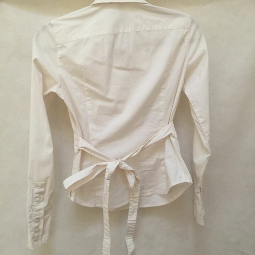 Laundry Shelli Sagal XS Top White Beaded Tuxedo Peplum Long Sleeve Shirt Tie - Picture 5 of 12