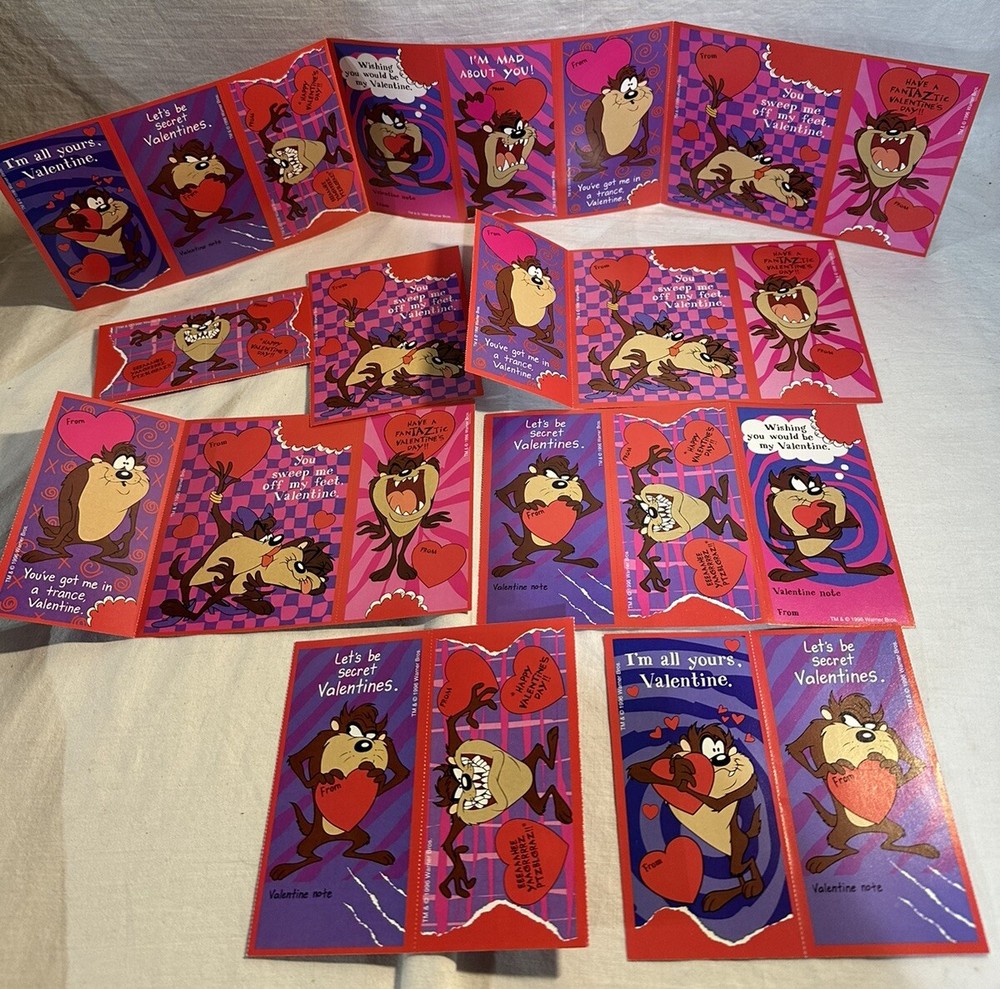 VTG Taz Looney Tunes 1996 Warner Brothers Puzzle Valentines Day Cards
