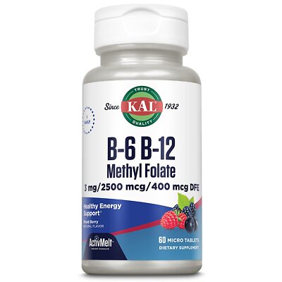 KAL Vitamin B Complex 60 Count Fast Dissolving Micro Tablets Mixed Berry Flavor