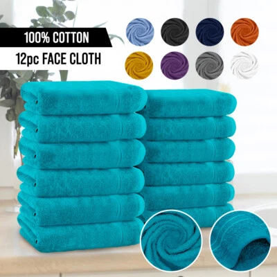 12x Wash Cloth Pack 30cm x 30cm Luxury Face Cloths 100% Cotton Towels Easy Care