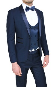 ABITO UOMO SARTORIALE BLU ELEGANTE CERIMONIA SET COMPLETO COORDINATO CON  GILET | eBay