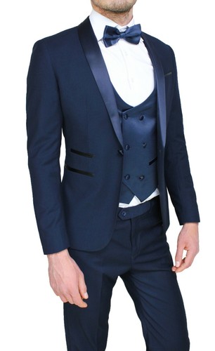 ABITO UOMO SARTORIALE BLU ELEGANTE CERIMONIA SET COMPLETO COORDINATO CON  GILET | eBay