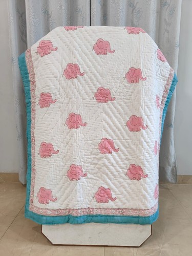 Indian Handmade, Animal Print Baby Quilt, Nursery Kantha Blanket, Toddler - Foto 7 di 7