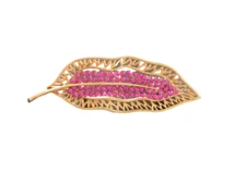 Vintage 60s Signed PIM Gold Tone Rhinestone Leaf Flower Pin Brooch 3.5" C71