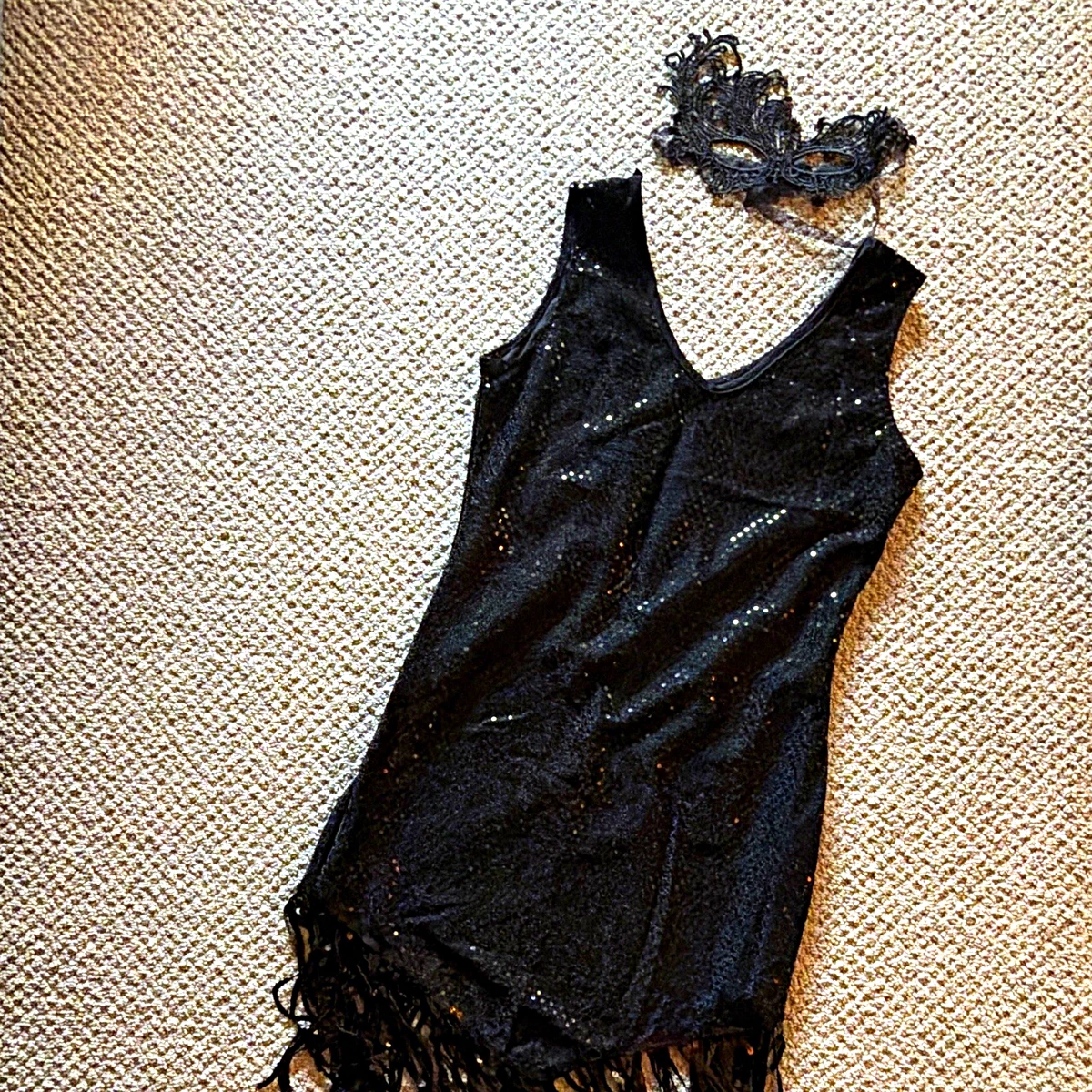 Handmade Black Lace Masquerade Eye Mask Adjustable One Size 1920s Halloween