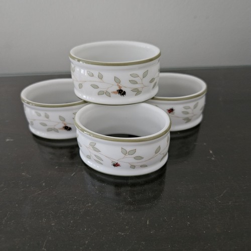 Vintage LENOX Butterfly Meadow Porcelain Napkin Rings Set Bees & Ladybug Spring - Picture 1 of 14