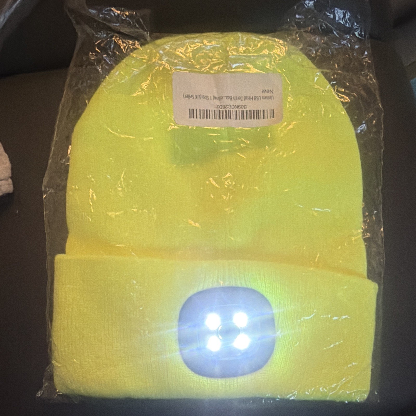Yellow LED Light Beanie Hat Knit Acrylic Cap, Neon Yellow, One Size image 2