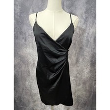 Zara Little Black Slip Dress Satin Wrap Mini Ruched Small RN Coquette Soft Girl