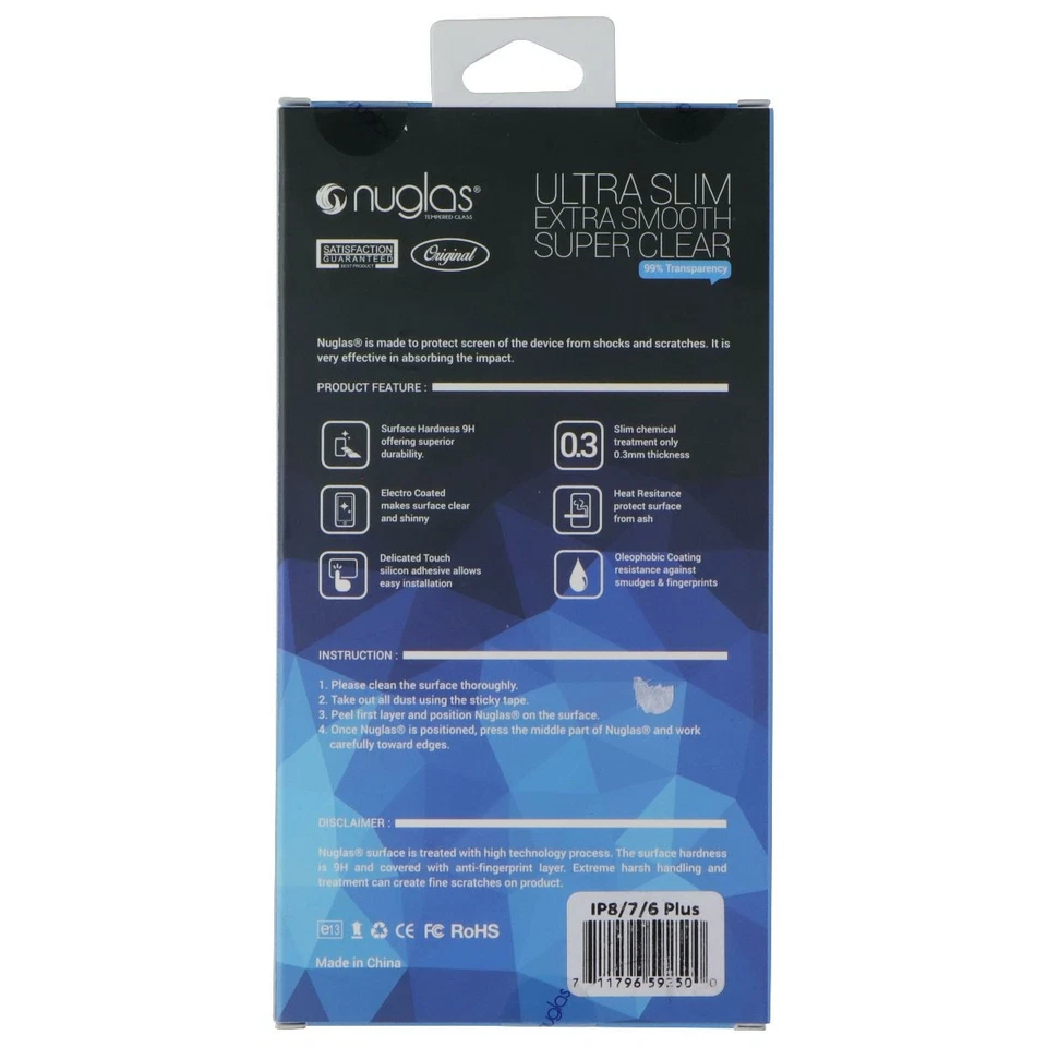 Vidrio templado transparente Nuglas para Apple iPhone 8 Plus / 7 plus - transparente Foto 2 de 2
