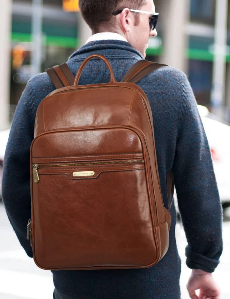 Men Leather Backpack, Vegetable Tanned Full Grain Leather 15.6 Inch Computer ... - Image 2 of 4